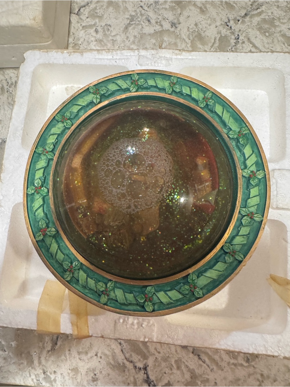 Decorative Green Holiday Snow Globe Bowl Norman Rockwell